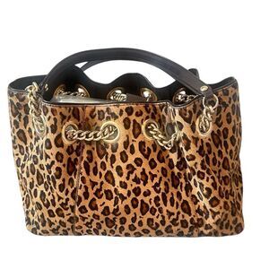 Roberta Gandolfi Leopard Print Genuine Leather Women's Bag with Chain Straps